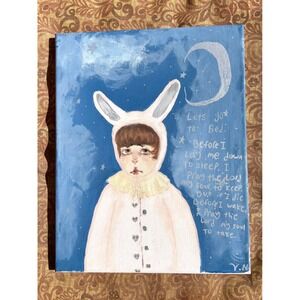 Original Painting 11X14 Low Brow "Now I lay Me Down To Sleep" Wall Art Whimsical